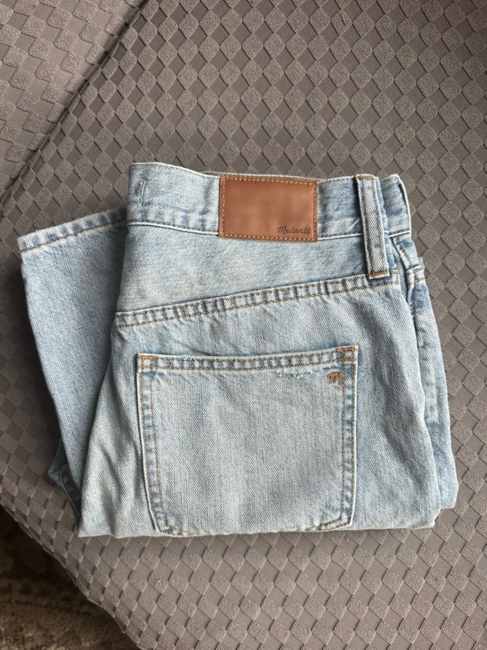 Madewell Light Blue Straight-Leg Jeans with Leather Patch